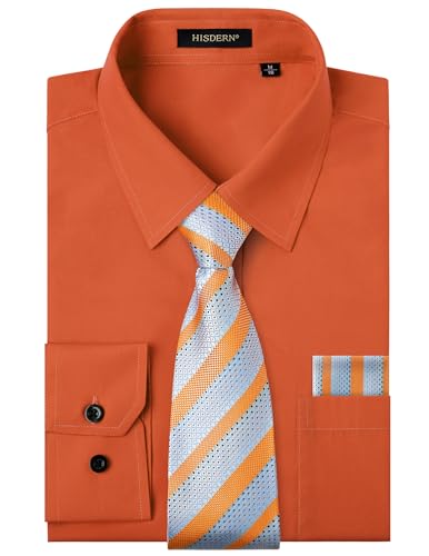 Image of HISDERN Mens Dress Shirt with Tie Pocket Square Set Classic Button Down Shirt Matching Tie Long Sleeve Shirts