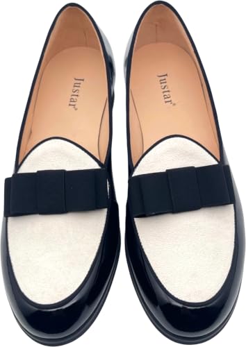 Image of Justar Men's Leather Tuxedo Dress Shoes Slip-On Belgian Loafers Formal Banquet with Bowtie