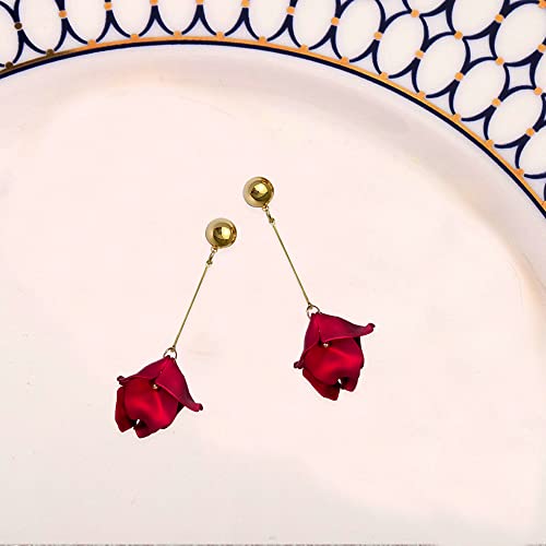 Just Follow Acrylic Rose Petal Earrings Dangle Exaggerated Flower Earrings Drop Statement Multicolored Floral Tassel Earrings Valentine's Day Bridal Prom Gift (Red) by Just Follow - Used condition - Image 5
