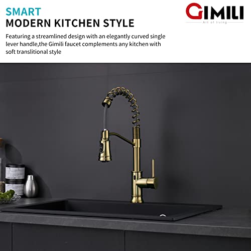 Gimili Gold Touchless Kitchen Faucet With Pull Down Sprayer, Brushed Brass Motion Sensor Smart Hands-Free Activated Single Hole Spring Faucet For Kitchen Sink #TOP7
