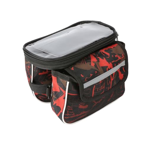 clinmday Bike Bag Top Tube Storage Bag Zipper Closure Large Capacity Waterproof Touch Screen Phone Case MTB Road Bike Bag for Outdoor Cycling Red