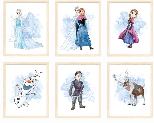 Nistio® Frozen Wall Decor Posters, Frozen Wall Art for Girls Bedroom, Set of 6 Frozen Prints, Elsa, Anna, Olaf, Kristoff, Sven Posters, 8x10 inches, Unframed