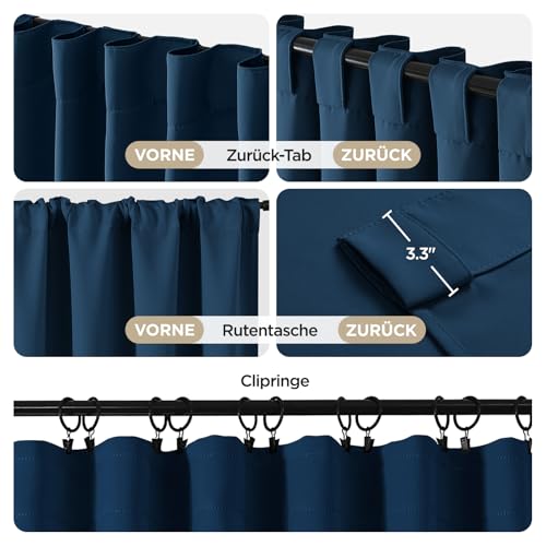 Joydeco Gardinen Blickdichte Vorhänge mit Schlaufen Verdeckten Marineblau – Ansicht 4
