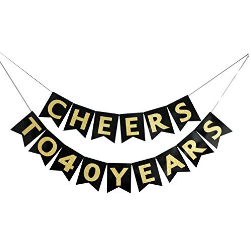 Cheers to 40 Years Banner - Happy 40th Birthday Party Decorations - 40th Wedding Anniversary Decorations - NO Assembly Required