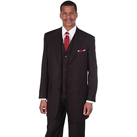 Milano Moda Men's 3pc Gangster Pin-Striped Three Button Suit 5903 w/Vest (44R, Black/Red) Cover