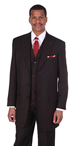 Men's 3pc Gangster Pin-Striped Three Button Suit 5903 w/Vest