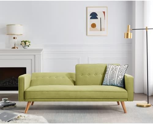 Miniatura 6 de Sofá cama tipo futón convertible, sofá cama plegable de lino moderno con respaldo dividido, respaldo ajustable, reposabrazos, marco de madera y