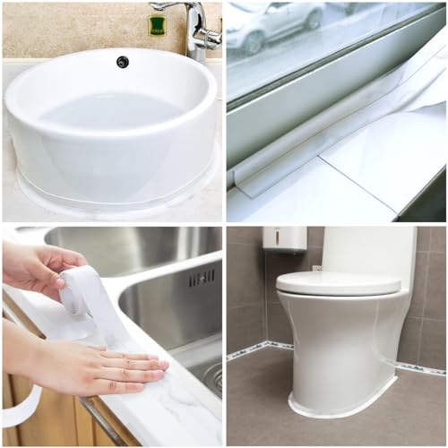 Image of 2PCS Marble Caulk Tape Waterproof Self Adhesive Caulking Strips 1.5 inch x 10.5ft Sealant Bath Sealing Strip Tape Decorative Caulk Stickers for Kitchen Bathroom Toilet Bathtub