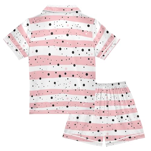 Pink Stripe Dots Pajamas Set Soft Pjs Sets 2 Piece Short Sleeve Sleepwear Casual Loungewear2