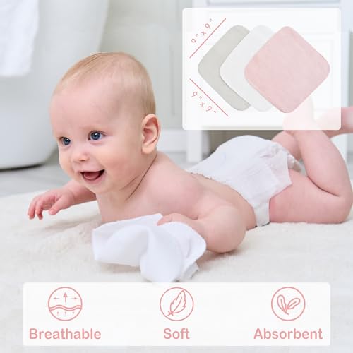 Image of Viviland Baby Towels and Baby Wash Cloths Set Hooded Baby Towels Baby Wipes Absorbent Bath Face Towels Burp Cloths or Face Towels for Girl Boy 6-Pack Size 28 x 28 Inch(Elephant Flower)