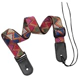 Kisangel Gewebter Ukulelengurt aus Nylon und Leder Praktisches und Sicheres Ukulele Zubehör im Modischen Böhmischen Stil Verstellbarer und Komfortabler Tragegurt