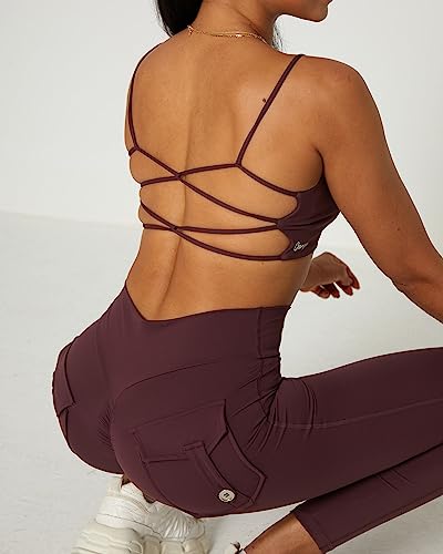 Image of Danysu Backless Sports Bra Soft Workout Tops with Removable Padded Yoga Training Bras Strappy Going Out Top