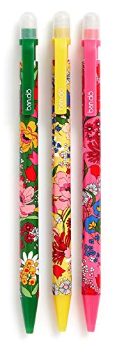 Ban.do Write On Mechanical Pencil Set of 3, Cute Floral 0.7mm Lead Pencils with Eraser End, Superbloom
