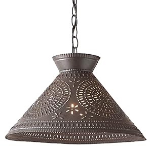 Irvin's Country Tinware Roosevelt Shade Light with Chisel in Kettle Black Punched Tin Irvins Country Tinware Roosevelt Shade Light with Chisel in Kettle Black Punched Tin