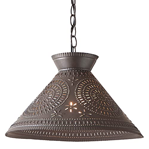 Irvins-Country-Tinware-Roosevelt-Shade-Light-with-Chisel-in-Kettle-Black-Punched-Tin Irvins Country Tinware Roosevelt Shade Light with Chisel in Kettle Black Punched Tin