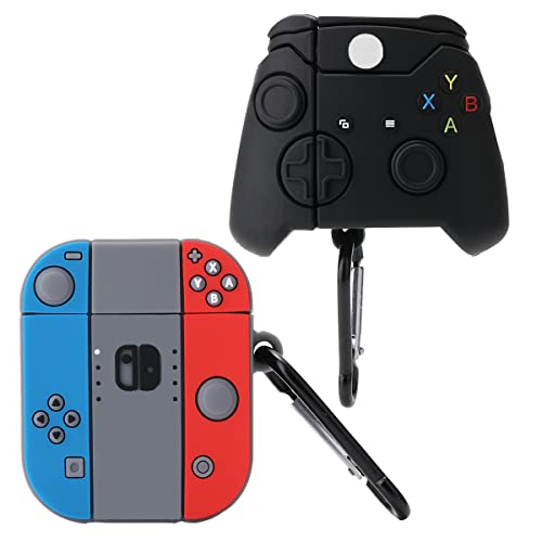 Wifantien 3D Cute Gamepad Case for Airpods 2/1, Kawaii Cool Game Shape Keychain Case (Black Gamepad+Switch)