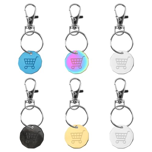 Metal Shopping Trolley Token Keyring - 6 PCS UK Pound Coin, 5 Colors for Supermarket Carts