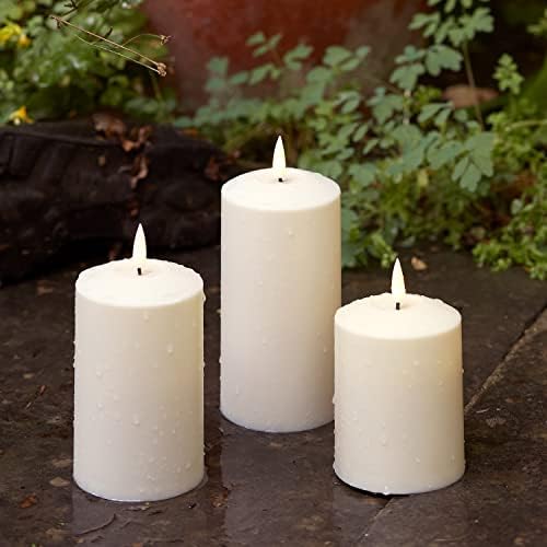 Lights4fun Set of 3 TruGlow® Outdoor Flameless Pillar Candles Battery LED with Timer IP44 Weatherproof