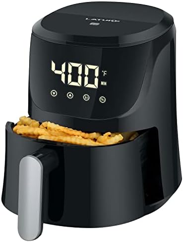 LATURE 4.2 QT Air Fryer Oven Cooker with Temperature and Time Control Dishwasher Non-stick Basket LED Digital Touch Screen 8 Cook Presets CE Certified Black (Black-Digital)