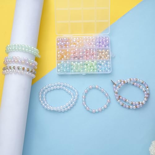 Image of Ambitieux DIY Bracelet Making Kit for Girls - 12 Types Colorful Beads with Charms, Elastic Thread, Earrings, Clasps & Rings - Jewellery Craft Kit for Kids, Birthday Return Gift, Rakhi Special Set for 2 3 4 5 6 7 8 9 10 years (8 and 10 mm metallic)