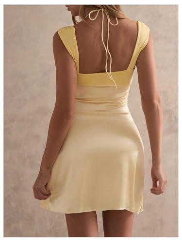 Floerns Women's Halter Neck Ruched Bodycon Satin Dress Backless Mini Prom Dresses2