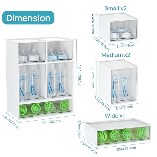 Image of Vtopmart Stackable Storage Drawers Set of 5, Plastic Organizer Bins for Baby Bottle, Beauty Supplies Storage, Ideal for Kichen Countertop, Vanity, Bathroom, Cabinet, Pantry Organization,White