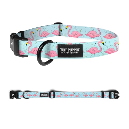 Image of Tuff Pupper Premium Adjustable Dog Collar, Stylish Pattern Collars Designed in USA, Quick Release Buckle, Flamingo Bay Medium (1 Inch Wide x 13-18 Inch Neck)