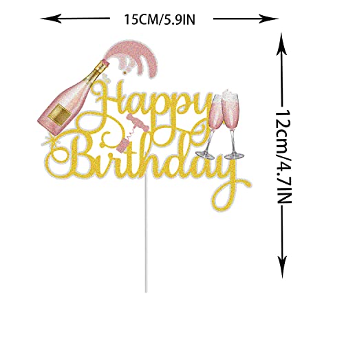 Keweya Champagne Happy Birthday Cake Topper Gold Pink Glitter Beers Wine Glass Cake Decor Celebrating Cheers To 21 30 40 50 60 Years Theme Birthday Party Decoration Supplies For Men Women #TOP1