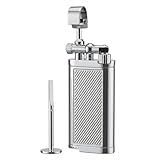 Angled Soft Flame Antique Style Lift Arm Butane Refillable Lighter with Tamper & Pick (Chrome)