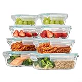 HAUSVIVO Set de 8 Recipientes Herméticos de Cristal – 4 Tamaños x 2 – Fiambreras de Vidrio con Tapa – 1040ml/640ml/370ml/180ml – Apto Microondas, Horno, Congelador – Sin BPA – Ahorro Pack Familiar
