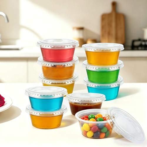 Lamosi 360 Set 2 oz Jello Shot Cups with Lids, Small Plastic Food Portion Condiment Cups with Lids, Food Safe Disposable Soufflé Storage Containers for Salad, Dressing, Sauce, Dipping, Snacks by Lamosi - Image 4