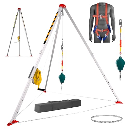 Verstellbares, gewerbliches Feuerwehrstativ für Arbeiten in beengten Räumen mit Selbstverriegelung, Robustes Stativ-Set für beengte Räume – 3000-lb-Kanalseilwinde, 98,43-ft-Stahlseil, verste