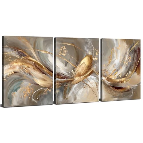 Abstract Canvas Wall Art Grey and Gold Wall Painting Golden