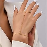TseenYi Sklavenfingerring Armband Boho Fingerring Armband Gold Perlenkette Sklavenfingerring Handgeschirr Schmuck Für Frauen Und Mädchen（1 Stück)