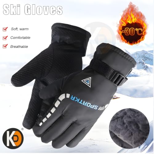Image of K D Full Finger Winter Gloves for Men & Women with Fur Inside | Warm, Windproof, Waterproof, Scratch-Proof Thermal Gloves | Ideal for Biking, Riding & Cold Weather (Gloves Black Sport Pack of 02)