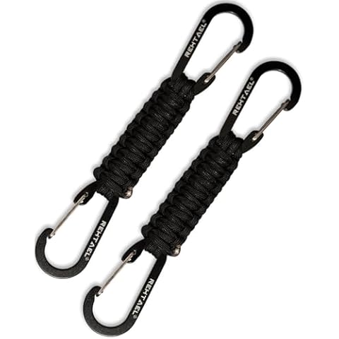REHTAEL Paracord Keychain with 2 Carabiner Clip, Heavy Duty Stroller Clip Hooks for Water Bottle, Military Braided Parachute Key Chain, Water Bottle Clip for Backpack, Key,Men, Women (2Pack; 2Black) Cover