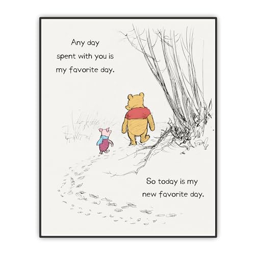 Image of Winnie Wall Art - My New Favorite Day Art Print, The Pooh and Piglet Classic Poster - Kids Room Decor - Friendship Sign - Inspirational A. A. Milne Quote Unframed Print 8"x10"