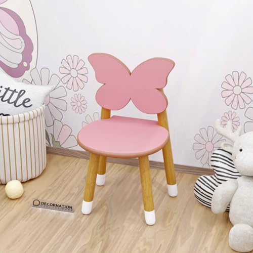 Image of DecorNation Kids Table & Chair Set - Cloud & Bunny Design, Solid Wood Legs, Pink Play Table with 4 Chairs - Study, Play & Activity Furniture for Toddlers & Children