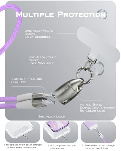 Image of Phone Lanyard Charging Cable, Type-C to USB-C 120cm 240W Fast Quick Charge Crossbody USB-C Strap 480Mbps Data Sync Anti Theft Purple Shoulder USB2.0 OTG Cord