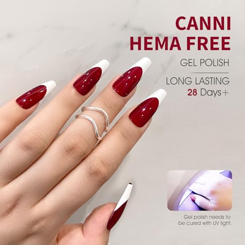 Image of CANNI Dark Red Jelly Gel Nail Polish, 1Pcs Sheer Burgundy Red Gel Polish Deep Wine Color High Gloss Soak Off U V Nail Manicure Salon DIY