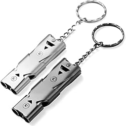 USYSGT Silbato De Doble Tubo 2 Piezas,Silbato de E...: Silbato de emergencia: este silbato de emergencia está hecho de acero inoxidable de alta calidad para mayor durabilidad y seguridad. Utiliza resonancia de doble cámara de alta frecuencia, el volumen puede alcanzar los 150 dB y el sonido se puede prop...