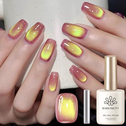 Born Pretty Vernis Semi Permanents Magnétique, Rouge Violet Cat Magnetic Eyes Gel Nail Polish Jaune Pailleté Glitter Soak Off U V/LED pour Salon DIY Home