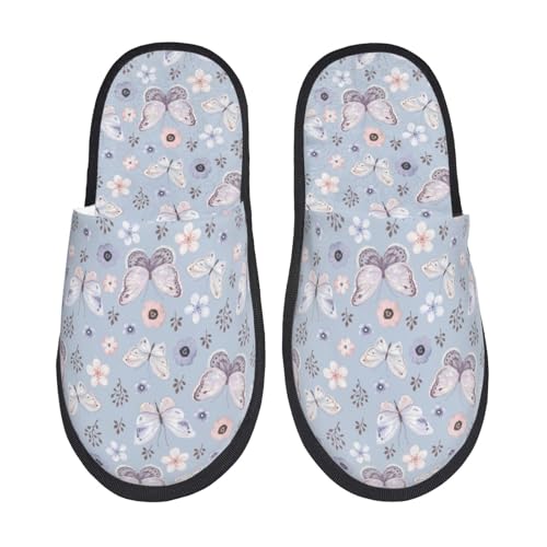 Blue Butterfly Print Women Slippers Home Furry Shoes Keep Men Couples Shoes Warm For Women-