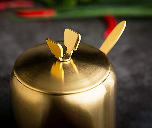 Stainless Steel Sugar Bowl Spice Jar Storage Seasoning Pot With Lid Spoon #TOP5