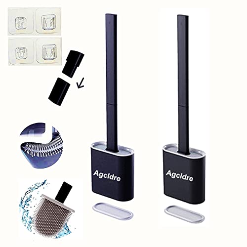 Image of Toilet Brush with Holder Silicone Toilet Brush and Cleaning Brush for Household Bathroom Toliet Brush Set (Black,Black)