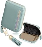 [アンコール] ミニ財布 お札が折れない 【収納のプロ監修】 レディース 財布 高見え 本革 コンパクト 女性 コインケース 磁気防止 ミニ クレカケース 小銭入れ カード入れ じゃばら 二つ折り財布 スキミング防止 プレゼント ギフト 人気 おしゃれ (ブルー×グレージュ)