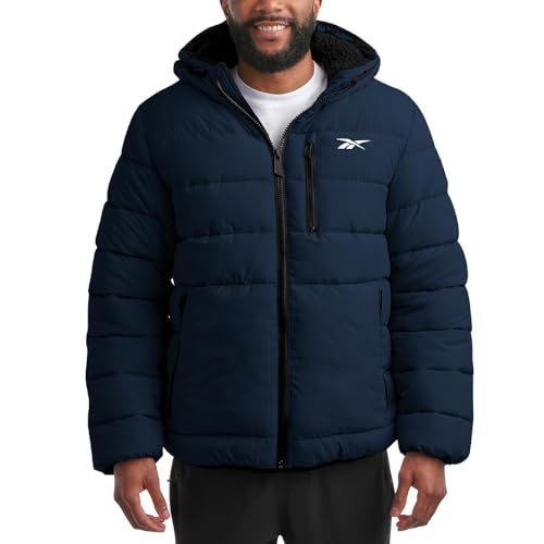Reebok Mens Winter Jacket - Heavyweight Sherpa Lined Puffer Parka Mens Winter Coat - Insulated Quilted Ski Jacket for Men, Size X-Large, Vector Navy Blue