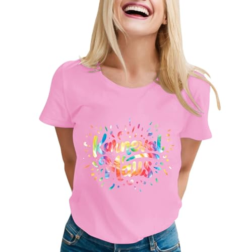 BIKETAFUWY - Camiseta para mujer, cuello redondo, manga corta, estampado de texto alemán, Karneval Maus, con estilo confetis, atuendo de carnaval Colonia Karneval, look casual verano, idea de regalo