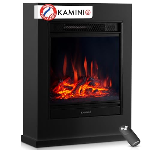 KAMINIO Cheminée électrique Kalle - Cheminée sur Pied avec Chauffage, Effet de Flamme 3D, télécommande (Noir)