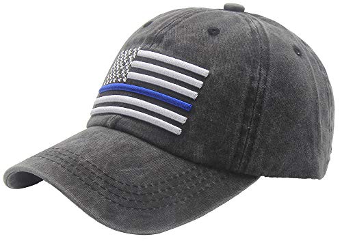 Image of OASCUVER Men's USA American Flag Baseball Cap, Washed Distressed Cotton Adjustable Thin Blue Line Hat